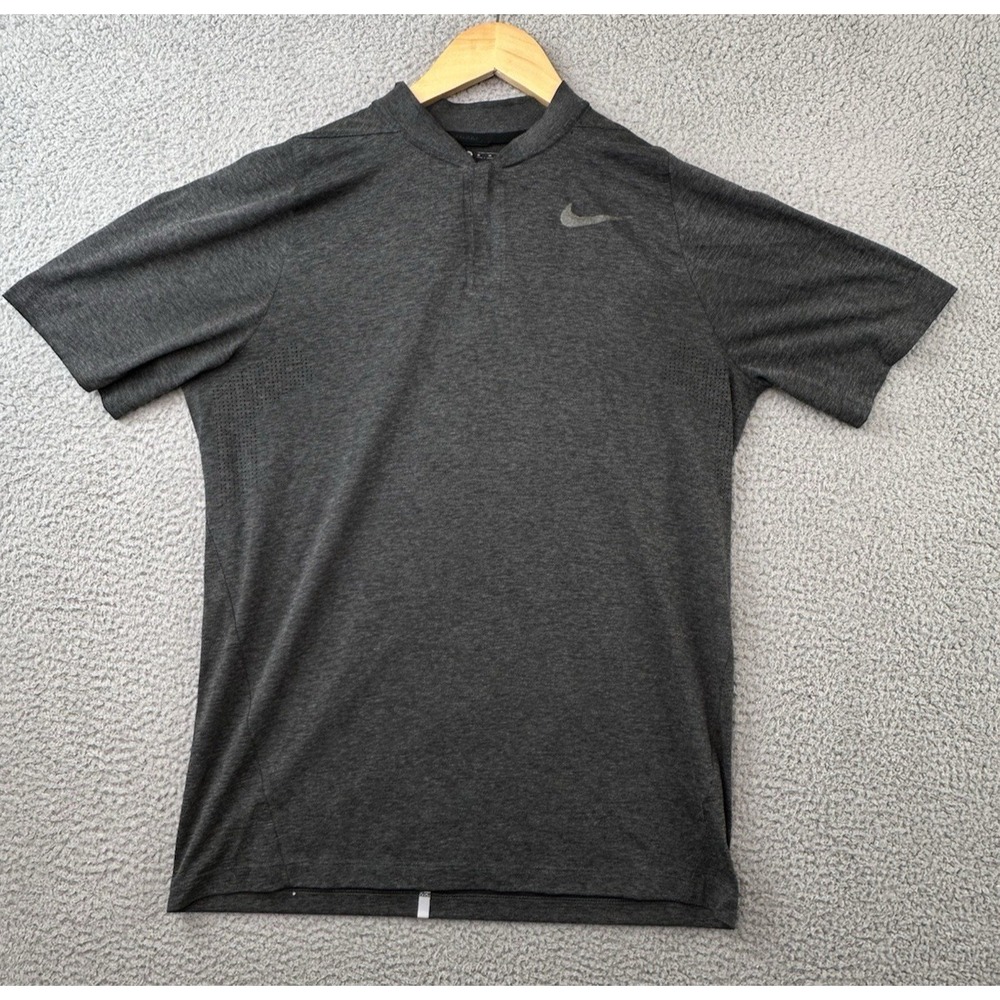 Tiger Woods Collection Nike Polo Golf Shirt Mens Medium Gray Blade Collar Zip